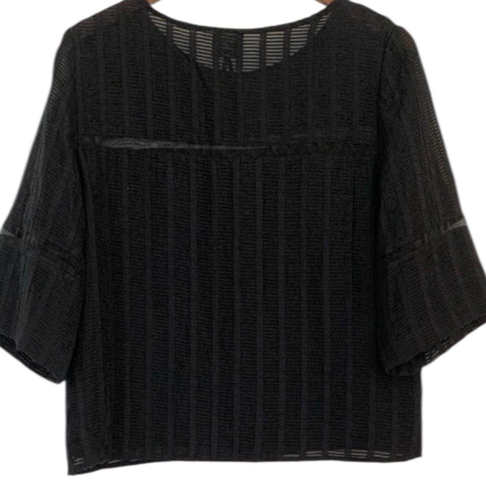 Anthropologie Black Sheer Stripe Boxy Blouse - Picture 3 of 9